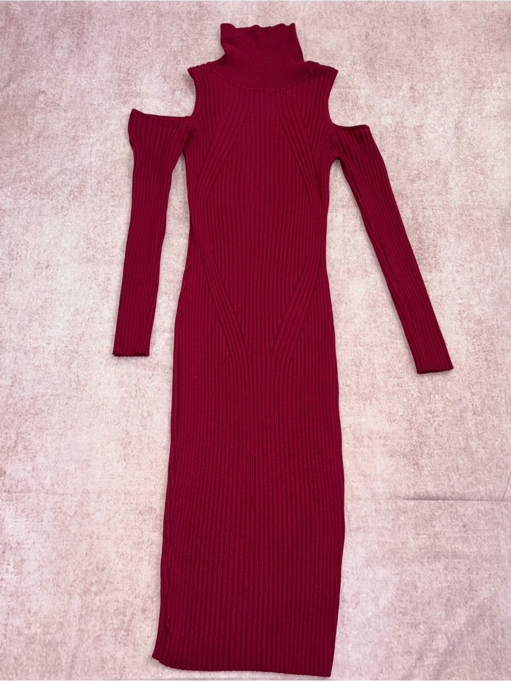 Size XL Cold-Shoulder Ribbed Turtleneck Midi Sweater Dress